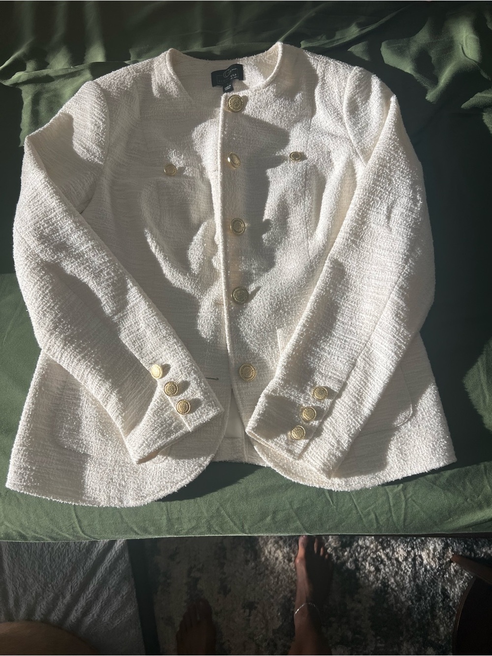 G by Giuliana Cream Suit Bouclé Blazer with Gold Buttons